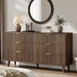 Laintene 6 Drawer Dresser for Bedroom, Boho Fluted Dresser with Wave Panel Design, Modern Wood Chest of Drawers for Living Room & Entryway, Walnut