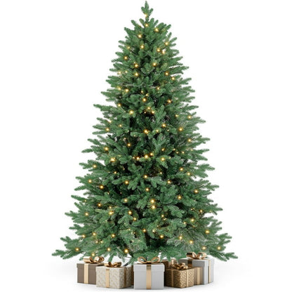 Laintene 6FT Pre-Lit Premium PE+PVC Christmas Tree | 400 Warm White LED Lights, 2085 Realistic Tips, Hinged Design with Storage Bag & Metal Stand