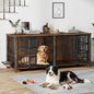 Laintene 78 Inch Dog Crate with Bowls, Heavy Duty Dog Crate Furniture for 2 Dogs, Indoor Wooden Dog Kennels for Large Dogs, Brown