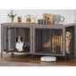 Laintene 78 Inch Dog Crate with Bowls, Heavy Duty Dog Crate Furniture for 2 Dogs, Indoor Wooden Dog Kennels for Large Dogs, Gray