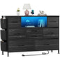 Laintene 8 Drawer Dresser, Black Dresser with Power Outlets LED Lights, Fabric Dressers for Bedroom TV Stand with Side Pocket, Chest of Drawers for up to 50" TV