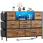 Laintene 8 Drawer Dresser, Dresser with Power Outlets LED Lights, Fabric Dressers for Bedroom TV Stand with Side Pocket, Chest of Drawers for up to 50" TV