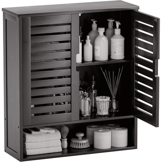Laintene Bathroom Storage Cabinet, Medicine Cabinet with Adjustable Wood Shelf & Doors, Over The Toilet Storage Wall Cabinet for Laundry Room & Kitchen & Living Room, Black