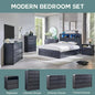 Laintene Bedroom Dresser and Nightstand 3 Piece Set - Includes Curved Double 6 Drawer Storage Dresser, Nightstand Set of 2 with Charging Station, Modern Bedroom Set, Black