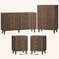 Laintene Boho Bedroom Set of 4 - 6 Drawer Dresser, 5 Drawer Vertical Dresser & 2 Nightstands with 3 Drawers & USB Charging, Fluted Wooden Storage for Modern Bedroom, Walnut