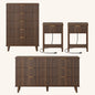 Laintene Boho Bedroom Set of 4 - 6 Drawer Dresser, 5 Drawer Vertical Dresser & 2 Nightstands with Drawer & USB Charging, Fluted Wooden Storage for Modern Bedroom, Walnut