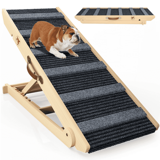 Laintene Dog Ramp for Bed, Wooden Adjustable Pet Ramp for Dogs and Cats, 7 Adjustable Height for 10.8" to 26.6", Portable Dog Ramp for Couch, Car