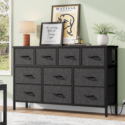 Laintene Dresser for Bedroom, TV Stand for 50" Long TV with Power Outlet, 10 Drawer Dresser for Closet, Fabric Chest of Drawers Entertainment Center for Living Room, Hallway, Entryway, Gray