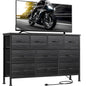 Laintene Dresser for Bedroom, TV Stand for 50" Long TV with Power Outlet, 10 Drawer Dresser for Closet, Fabric Chest of Drawers Entertainment Center for Living Room, Hallway, Entryway, Black