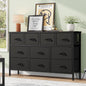 Laintene Dresser for Bedroom, TV Stand for 50" Long TV with Power Outlet, 10 Drawer Dresser for Closet, Fabric Chest of Drawers Entertainment Center for Living Room, Hallway, Entryway, PU Black