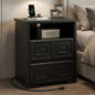 Laintene Farmhouse Nightstand with Charging Station, Wood Nightstand with 2 Drawers & Open Shelf, Bedside Table for Bedroom or Living Room, Black