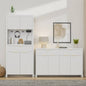 Laintene Fluted Cabinet Set - 70.8"H Pantry with Power Outlet, 55" L Sideboard with Storage Drawers, Adjustable Shelves Storage, White