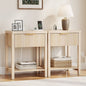 Laintene Fluted Nightstand Set of 2 - Modern Bedside Table with Drawer & Open Shelf, 2 AC Outlets + USB &Type-C for Bedroom & Living Room, Natural