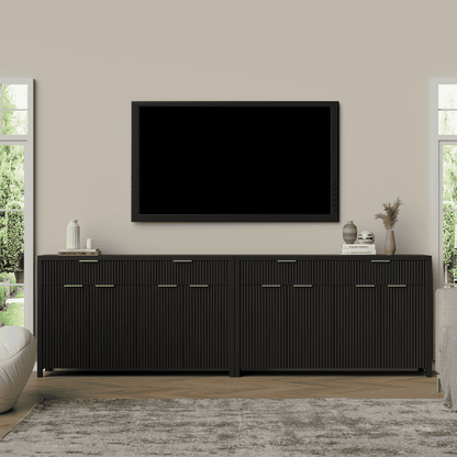 Laintene Fluted Sideboard, Storage Buffet Cabinet with Drawers, 55" TV Cabinet for Living Room with Adjustable Shelves, Wooden Accent Cabinet, Black Set of 2