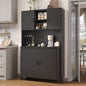 Laintene Kitchen Pantry Cabinet with Wine Rack, Storage Cabinet with Tambour Sliding Doors, Bar Cabinet with Glass Holder, Pantry Storage for Living Room, Kitchen, Entryway, Black