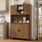 Laintene Kitchen Pantry Cabinet with Wine Rack, Storage Cabinet with Tambour Sliding Doors and Outlet, Bar Cabinet with Glass Holder, Pantry Storage for Living Room, Kitchen, Entryway, Walnut