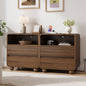 Laintene Modern Nightstand Set of 2, 23.6" Wide Large Bedside Table with 2 Drawers & Charging Station, Curved Wooden End Table for Bedroom Living Room, Walnut