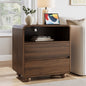 Laintene Nightstand for Bedroom, 23.6" Wide Large Bedside Table with 2 Drawers & Charging Station, Curved Wooden End Table for Bedroom Living Room, Walnut