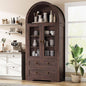 Laintene Pantry Storage Cabinet with Charging Station, Tall Kitchen Pantry with Microwave Shelves, Fluted Storage Cabinet with Open Countertop and Drawer for Dining Living Room, Walnut