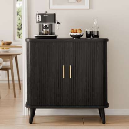 Laintene Sideboard Set of 2, 30" Buffet Cabinet with 2 Sliding Tambour Doors, Adjustable Shelves for Kitchen Storage Cabinet, Accent Entryway Cabinet for Living Room, Black Set of 2