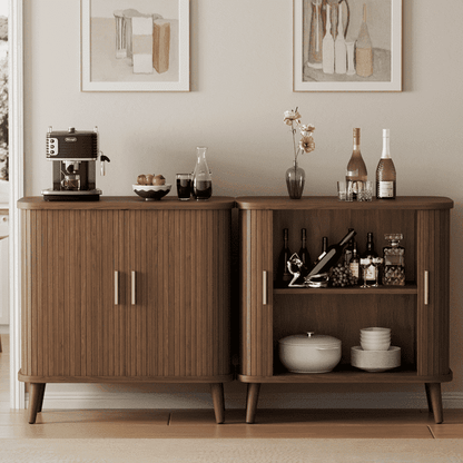 Laintene Sideboard Set of 2, 30" Buffet Cabinet with 2 Sliding Tambour Doors, Adjustable Shelves for Kitchen Storage Cabinet, Accent Entryway Cabinet for Living Room, Walnut Set of 2