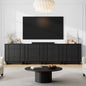 Laintene Buffet Cabinet with Skeletal Lines Doors, Sideboard Storage Cabinet with Adjustable Shelves for Kitchen, Wood Coffee Bar Cabinet TV Stands for Living Room, Black Set of 4