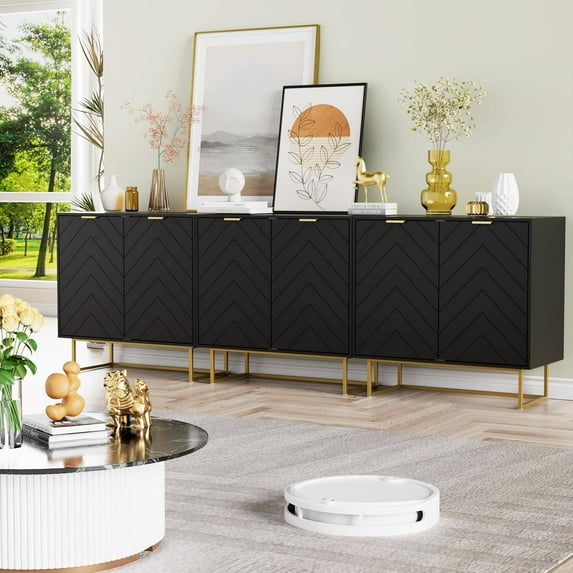Laintene Sideboard Buffet Cabinet with Storage, Storage Cabinet with 2 Doors and Adjustable Shelves, Accent Style Sideboard for Entryway, Dining Room, Living Room, Black Set of 2