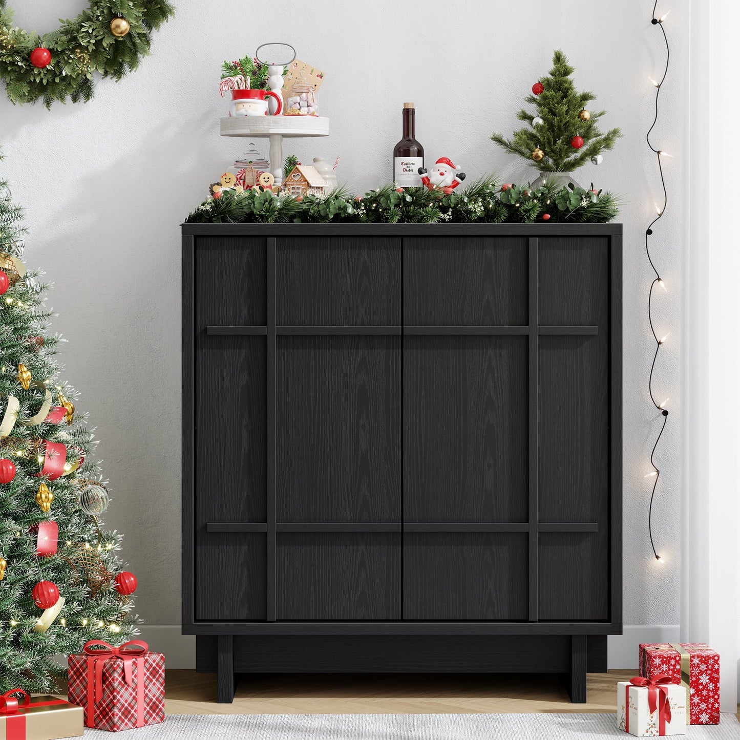 Laintene Sideboard Buffet Cabinet with Storage, Storage Cabinet with 2 Doors and Adjustable Shelves, Accent Style Sideboard for Entryway, Dining Room, Living Room, Black