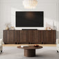 Laintene Buffet Cabinet with Skeletal Lines Doors, Sideboard Storage Cabinet with Adjustable Shelves for Kitchen, Wood Coffee Bar Cabinet TV Stands for Living Room, Walnut Set of 4
