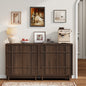 Laintene Sideboard Buffet with Lines Doors, Mid-Century Storage Cabinet with Adjustable Shelves for Kitchen Dining Room, Wood Coffee Bar for Living Room, Walnut Set of 2