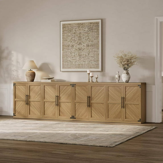 Laintene Sideboard Buffet Cabinet with Storage, Storage Cabinet with 2 Doors and Adjustable Shelves, Accent Style Sideboard for Entryway, Dining Room, Living Room, Walnut Set of 2