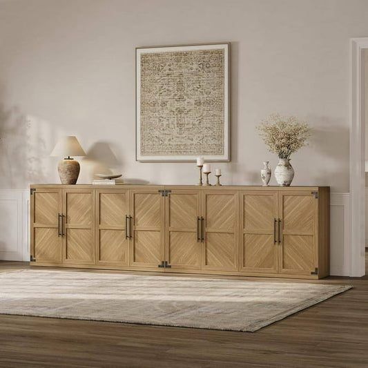 Laintene Sideboard Buffet Cabinet with Storage, Storage Cabinet with 2 Doors and Adjustable Shelves, Accent Style Sideboard for Entryway, Dining Room, Living Room, Walnut Set of 2