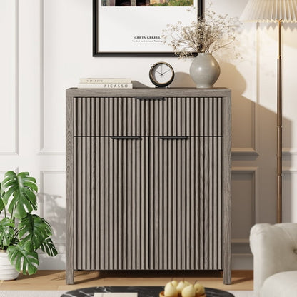 Laintene Sideboard Buffet Cabinet with Drawer, 28" Storage Cabinet with Fluted Panel Doors and Adjustable Shelf for Living Room, Entryway, Gray Oak