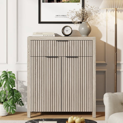 Laintene Sideboard Buffet Cabinet with Drawer, 28" Storage Cabinet with Fluted Panel Doors and Adjustable Shelf for Living Room, Entryway, White Oak