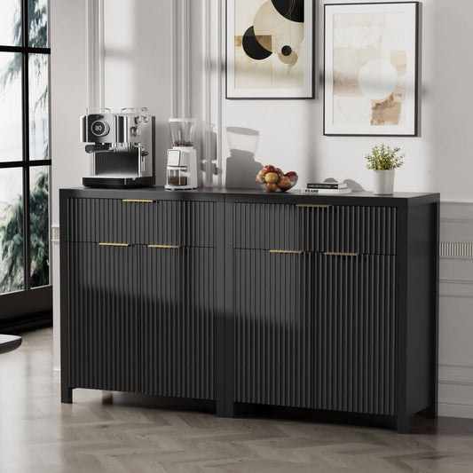 Laintene Sideboard Storage Cabinet Set of 2, Fluted Buffet Cabinet with Adjustable Shelf and Drawer for Dining Living Room, Entryway, Black