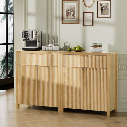 Laintene Sideboard Storage Cabinet Set of 2, Fluted Buffet Cabinet with Adjustable Shelf and Drawer for Dining Living Room, Entryway, Natural Oakv