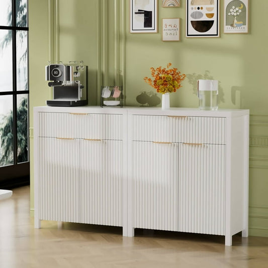 Laintene Sideboard Storage Cabinet Set of 2, Fluted Buffet Cabinet with Adjustable Shelf and Drawer for Dining Living Room, Entryway, White