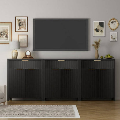 Laintene Storage Cabinet Set of 3, Sideboard Buffet Cabinet with Storage Drawer and Adjustable Shelf, 28" Wooden Accent Entryway TV Cabinet for Living Room, Black