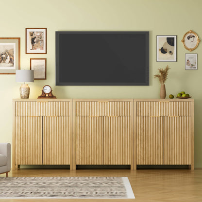 Laintene Storage Cabinet Set of 3, Sideboard Buffet Cabinet with Storage Drawer and Adjustable Shelf, 28" Wooden Accent Entryway TV Cabinet for Living Room, Natural Oak
