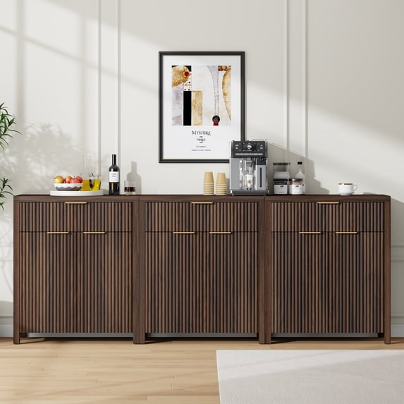 Laintene Storage Cabinet Set of 3, Sideboard Buffet Cabinet with Storage Drawer and Adjustable Shelf, 28" Wooden Accent Entryway TV Cabinet for Living Room, Walnut