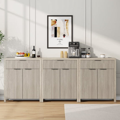 Laintene Storage Cabinet Set of 3, Sideboard Buffet Cabinet with Storage Drawer and Adjustable Shelf, 28" Wooden Accent Entryway TV Cabinet for Living Room, White Oak