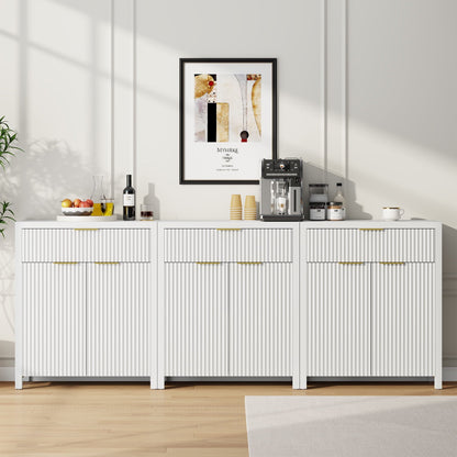 Laintene Storage Cabinet Set of 3, Sideboard Buffet Cabinet with Storage Drawer and Adjustable Shelf, 28" Wooden Accent Entryway TV Cabinet for Living Room, White