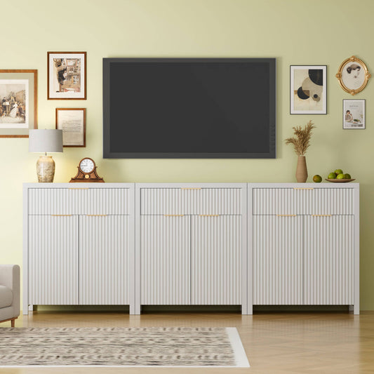 Laintene Storage Cabinet Set of 3, Sideboard Buffet Cabinet with Storage Drawer and Adjustable Shelf, 28" Wooden Accent Entryway TV Cabinet for Living Room, White