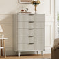 Laintene 5-Drawer Tall Dresser for Bedroom, Slim Boho Bedroom Furniture with Fluted Wave Design, Solid Wood Dresser, Closet & Small Spaces, White Oak