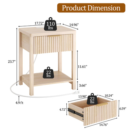 Laintene 3-Piece Boho Bedroom Set - 6-Drawer Dresser & 2 Nightstands with Drawer & USB Charging, Fluted Wooden Storage, Modern Dresser & Nightstand Combo, Natural