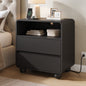 Laintene Tall Modern Nightstand with Charging Station, 23.6'' Wide Wood Bedside Table w/2 Storage Drawers, Large Mid Century End Table for Bedroom, Living Room, Curved Profile Design,Black Oak
