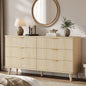 Laintene 6 Drawer Dresser for Bedroom – Solid Wood Fluted Storage Cabinet with Metal Handles, Modern Wave Design for Bedroom, Living Room & Entryway, Natural
