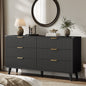 Laintene 6 Drawer Dresser for Bedroom – Solid Wood Fluted Storage Cabinet with Metal Handles, Modern Wave Design for Bedroom, Living Room & Entryway, Black