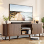 LainTene 65 Inch TV Stand with Sliding Doors – Modern Fluted Media Console for Living Room, Power Outlets (2 USB + 2 AC), Adjustable Shelves, Walnut Entertainment Center