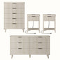 Laintene Boho Bedroom Set of 4 - 6 Drawer Dresser, 5 Drawer Vertical Dresser & 2 Nightstands with Drawer & USB Charging, Fluted Wooden Storage for Modern Bedroom, White Oak